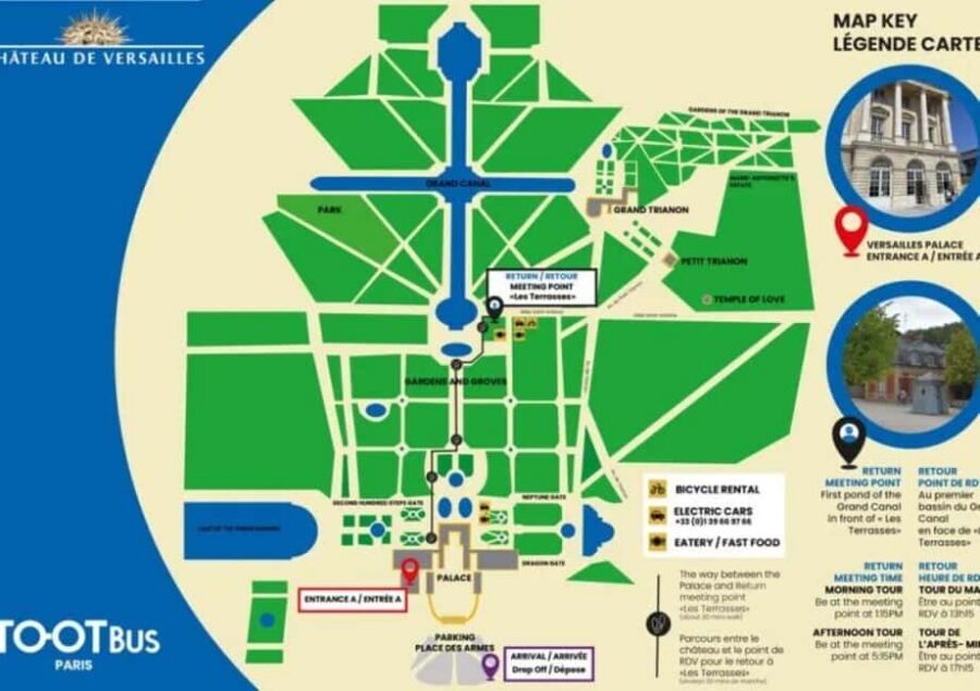 Excursion from Paris to Versailles Palace by Tootbus - Where the return picks you up: Grand Canal timing and orientation
