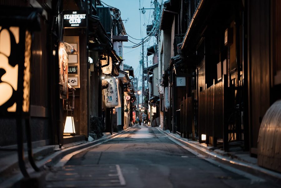 Kyoto lantern street at dusk