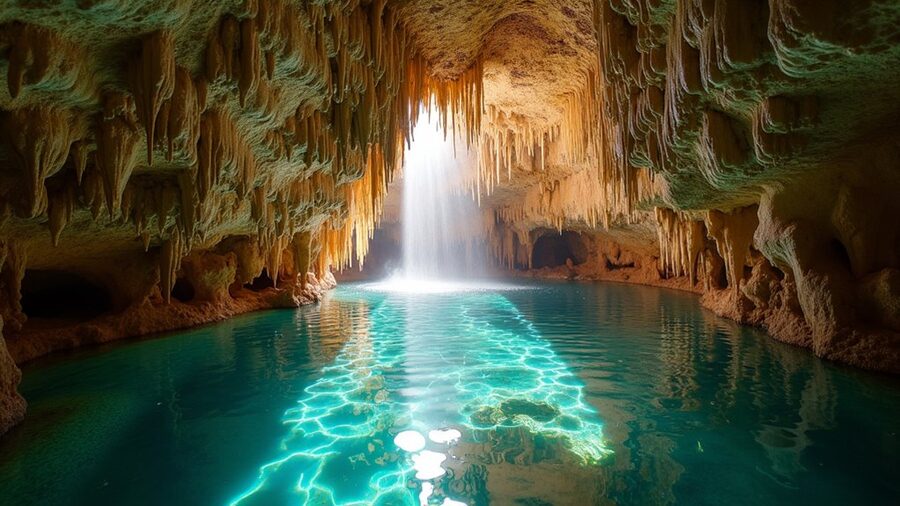 limestone caves beneath waterfalls