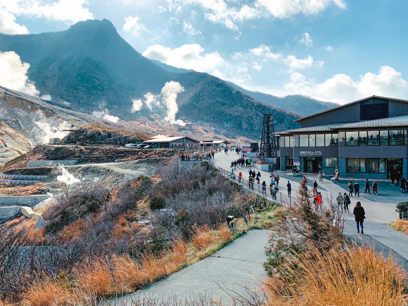 Volcanic terrain with steam at Owakudani Hakone Japan